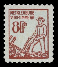 8 Pf Briefmarke: Freimarken I. Ausgabe, Bauer mit Pflug