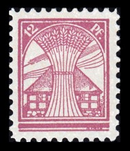 12 Pf Briefmarke: Freimarken I. Ausgabe, Haus und &Auml;hren