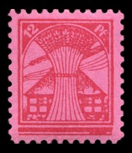 12 Pf Briefmarke: Freimarken I. Ausgabe, Haus und Ähren 12 Pf Briefmarke: Freimarken I. Ausgabe, Haus und Ähren