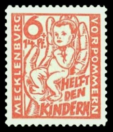 6 + 14 Pf Briefmarke: Helft den Kindern