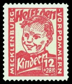 12 + 28 Pf Briefmarke: Helft den Kindern