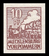 10 Pf Briefmarke: Freimarken Abschiedsausgabe, Bauer mit Pferde-Pflug 10 Pf Briefmarke: Freimarken Abschiedsausgabe, Bauer mit Pferde-Pflug