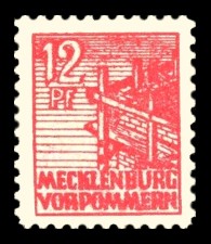12 Pf Briefmarke: Freimarken Abschiedsausgabe, Maurer beim Hausbau