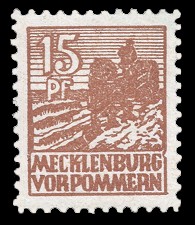 15 Pf Briefmarke: Freimarken Abschiedsausgabe, Bauer mit Motorpflug 15 Pf Briefmarke: Freimarken Abschiedsausgabe, Bauer mit Motorpflug