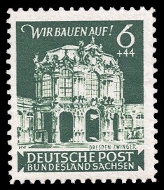 6 + 44 Pf Briefmarke: Wiederaufbau Dresden, Zwinger