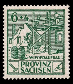 6 + 4 Pf Briefmarke: Wiederaufbau, Wohnungsbau 6 + 4 Pf Briefmarke: Wiederaufbau, Wohnungsbau
