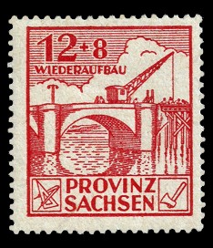 12 + 8 Pf Briefmarke: Wiederaufbau, Brückenbau