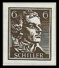 6 Pf Briefmarke: Wiederaufbau deutsches Nationaltheater Weimar, Schiller 6 Pf Briefmarke: Wiederaufbau deutsches Nationaltheater Weimar, Schiller