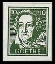 10 Pf Briefmarke: Wiederaufbau deutsches Nationaltheater Weimar, Goethe 10 Pf Briefmarke: Wiederaufbau deutsches Nationaltheater Weimar, Goethe