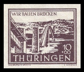 10 + 60 Pf Briefmarke: Wir bauen Brücken, Saalburger Brücke 10 + 60 Pf Briefmarke: Wir bauen Brücken, Saalburger Brücke