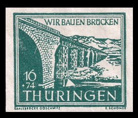 16 + 74 Pf Briefmarke: Wir bauen Brücken, Saalebrücke Göschwitz 16 + 74 Pf Briefmarke: Wir bauen Brücken, Saalebrücke Göschwitz