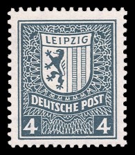 4 Pf Briefmarke: Abschiedsausgabe, Freimarkenserie Leipzig, Stadtwappen