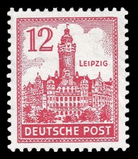 12 Pf Briefmarke: Abschiedsausgabe, Freimarkenserie Leipzig, Neues Rathaus