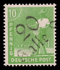 10 Pf Briefmarke: Freimarken II. Kontrollratsausgabe, Sämann - mit Aufdruck Bezirksstempel 10 Pf Briefmarke: Freimarken II. Kontrollratsausgabe, Sämann - mit Aufdruck Bezirksstempel