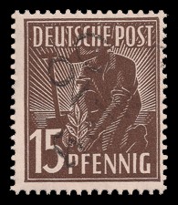 15 Pf Briefmarke: Freimarken II. Kontrollratsausgabe, Pflanzer - mit Aufdruck Bezirksstempel