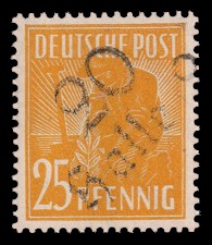 25 Pf Briefmarke: Freimarken II. Kontrollratsausgabe, Pflanzer - mit Aufdruck Bezirksstempel