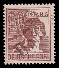 60 Pf Briefmarke: Freimarken II. Kontrollratsausgabe, Arbeiter - mit Aufdruck Bezirksstempel 60 Pf Briefmarke: Freimarken II. Kontrollratsausgabe, Arbeiter - mit Aufdruck Bezirksstempel