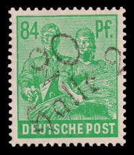 84 Pf Briefmarke: Freimarken II. Kontrollratsausgabe, Maurer und Bäuerin - mit Aufdruck Bezirksstempel