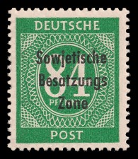 84 Pf Briefmarke: Freimarken I. Kontrollratsausgabe Ziffern, Ziffer 84 Pf - mit Maschinenaufdruck ‘Sowjetische Besatzungs Zone’ 84 Pf Briefmarke: Freimarken I. Kontrollratsausgabe Ziffern, Ziffer 84 Pf - mit Maschinenaufdruck ‘Sowjetische Besatzungs Zone’
