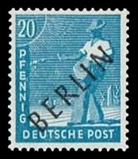 20 Pf Briefmarke: Gemeinschaftsausgabe der alliierten Besetzung mit schwarzem BERLIN Aufdruck, Freimarke