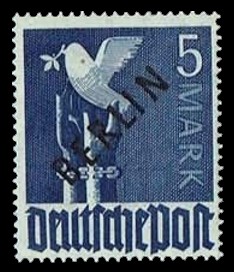5 M Briefmarke: Gemeinschaftsausgabe der alliierten Besetzung mit schwarzem BERLIN Aufdruck, Freimarke