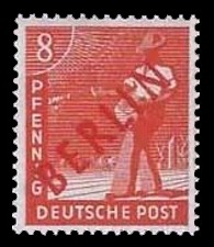 8 Pf Briefmarke: Gemeinschaftsausgabe der alliierten Besetzung mit rotem BERLIN Aufdruck, Freimarke 8 Pf Briefmarke: Gemeinschaftsausgabe der alliierten Besetzung mit rotem BERLIN Aufdruck, Freimarke