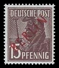 15 Pf Briefmarke: Gemeinschaftsausgabe der alliierten Besetzung mit rotem BERLIN Aufdruck, Freimarke