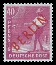 40 Pf Briefmarke: Gemeinschaftsausgabe der alliierten Besetzung mit rotem BERLIN Aufdruck, Freimarke 40 Pf Briefmarke: Gemeinschaftsausgabe der alliierten Besetzung mit rotem BERLIN Aufdruck, Freimarke