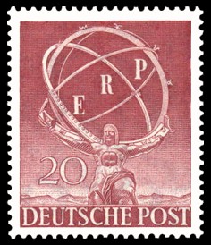 20 Pf Briefmarke: Eröffnung der deutschen Industrieausstellung, ERP