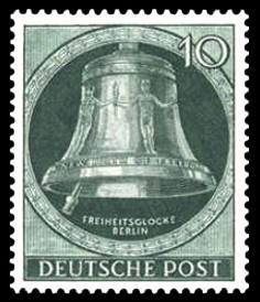 10 Pf Briefmarke: Freiheitsglocke, Klöppel links