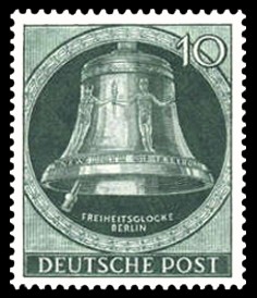 10 Pf Briefmarke: Freiheitsglocke, Klöppel links 10 Pf Briefmarke: Freiheitsglocke, Klöppel links