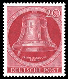 20 Pf Briefmarke: Freiheitsglocke, Klöppel links