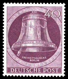 40 Pf Briefmarke: Freiheitsglocke, Klöppel links 40 Pf Briefmarke: Freiheitsglocke, Klöppel links