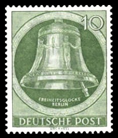 10 Pf Briefmarke: Freiheitsglocke, Klöppel rechts