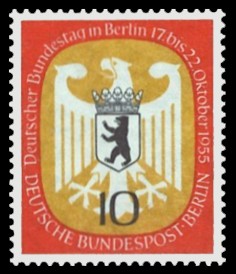 10 Pf Briefmarke: Deutscher Bundestag in Berlin