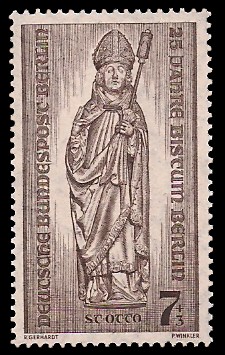 7 + 3 Pf Briefmarke: 25 Jahre Bistum Berlin 7 + 3 Pf Briefmarke: 25 Jahre Bistum Berlin
