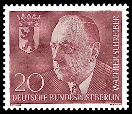 20 Pf Briefmarke: 2. Todestag von Walther Schreiber 20 Pf Briefmarke: 2. Todestag von Walther Schreiber