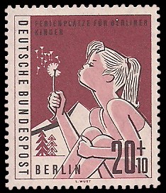 20 + 10 Pf Briefmarke: Ferienplätze für Berliner Kinder 20 + 10 Pf Briefmarke: Ferienplätze für Berliner Kinder