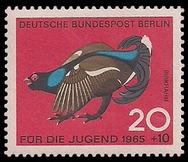 20 + 10 Pf Briefmarke: Für die Jugend 1965, Federwild