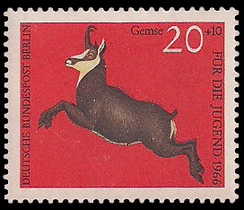 20 + 10 Pf Briefmarke: Für die Jugend 1966, Hochwild