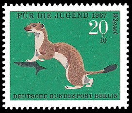 20 + 10 Pf Briefmarke: Für die Jugend 1967, Pelztiere