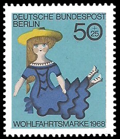 50 + 25 Pf Briefmarke: Wohlfahrtsmarke 1968, Alte Puppen