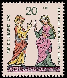 20 + 10 Pf Briefmarke: Für die Jugend 1970, Minnesänger 20 + 10 Pf Briefmarke: Für die Jugend 1970, Minnesänger