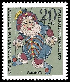 20 + 10 Pf Briefmarke: Wohlfahrtsmarken 1970, Marionetten 20 + 10 Pf Briefmarke: Wohlfahrtsmarken 1970, Marionetten
