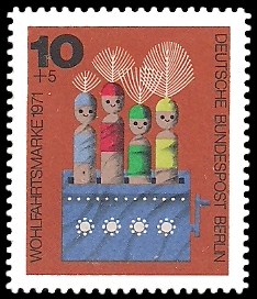 10 + 5 Pf Briefmarke: Wohlfahrtsmarken 1971, Holzspielzeug 10 + 5 Pf Briefmarke: Wohlfahrtsmarken 1971, Holzspielzeug