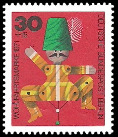 30 + 15 Pf Briefmarke: Wohlfahrtsmarken 1971, Holzspielzeug 30 + 15 Pf Briefmarke: Wohlfahrtsmarken 1971, Holzspielzeug