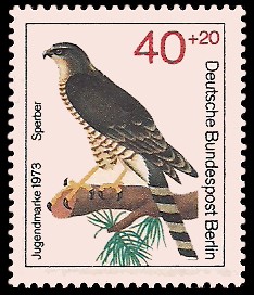 40 + 20 Pf Briefmarke: Jugendmarke 1973, Greifvögel