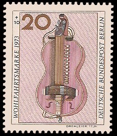 20 + 10 Pf Briefmarke: Wohlfahrtsmarke 1973, Musikinstrumente
