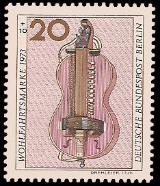 20 + 10 Pf Briefmarke: Wohlfahrtsmarke 1973, Musikinstrumente 20 + 10 Pf Briefmarke: Wohlfahrtsmarke 1973, Musikinstrumente