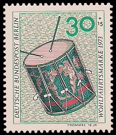 30 + 15 Pf Briefmarke: Wohlfahrtsmarke 1973, Musikinstrumente 30 + 15 Pf Briefmarke: Wohlfahrtsmarke 1973, Musikinstrumente